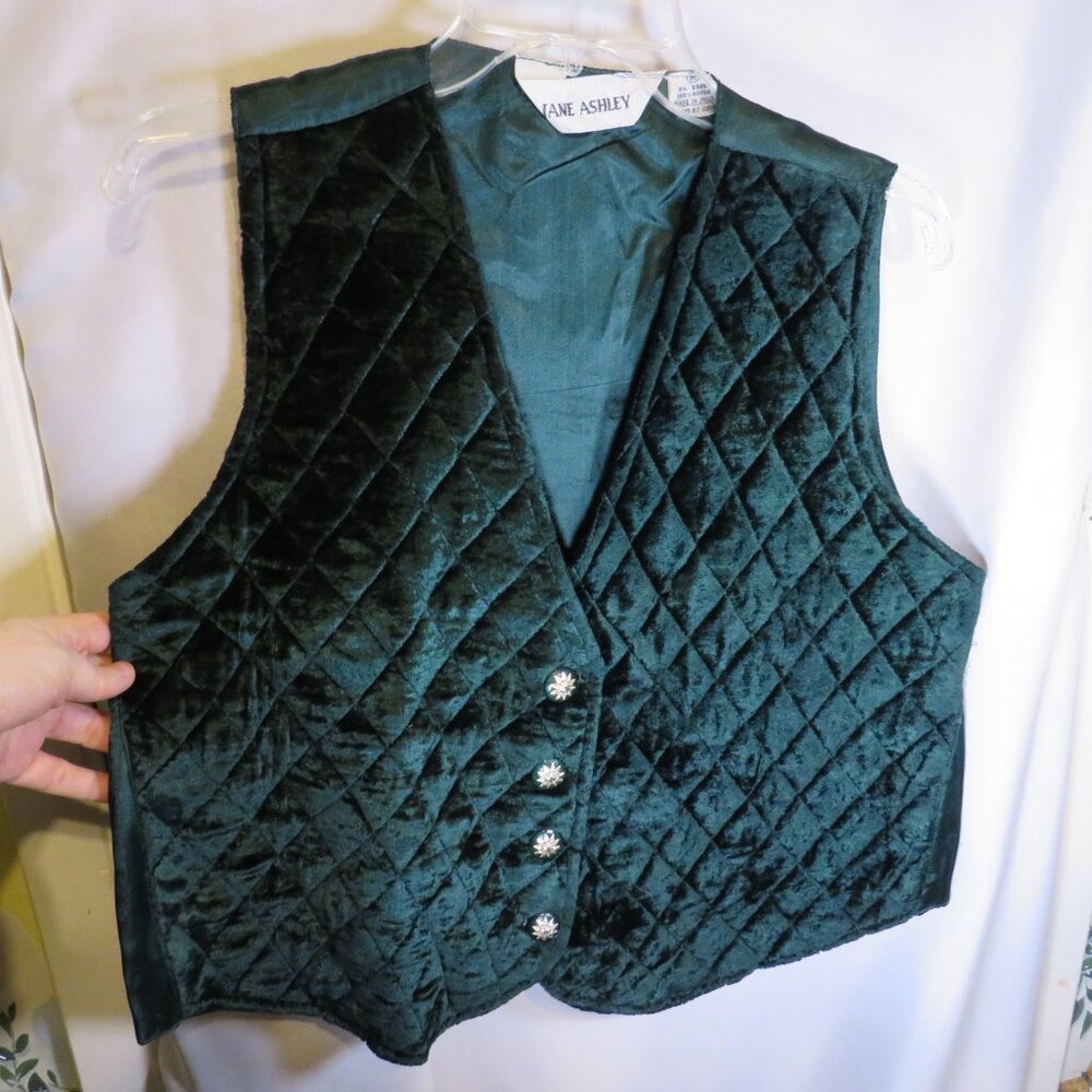 Vintage Jane Ashley Quilted Velvet Vest w fancy buttons Christmas Holiday UNISEX